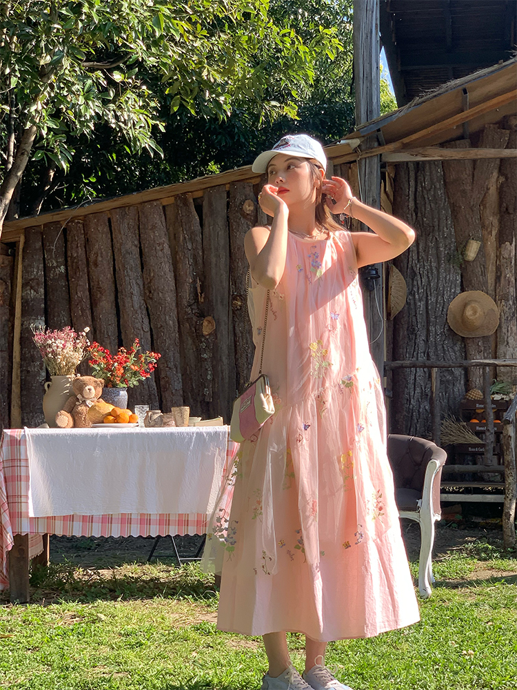 Butterfly Spirit Flower Embroidered Sleeveless Summer Dress for Women - Vintage Loose Layered Vacation Tank Dress Butterfly Spirit Flower Embroidered Sleeveless Summer Dress for Women - Vintage Loose Layered Vacation Tank Dress