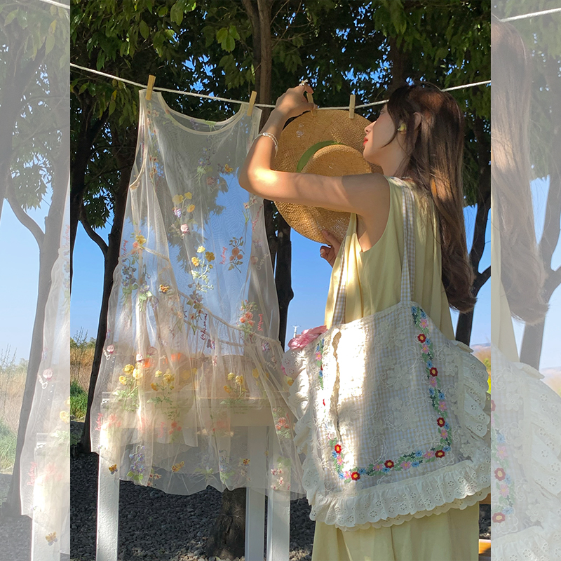 Butterfly Spirit Flower Embroidered Sleeveless Summer Dress for Women - Vintage Loose Layered Vacation Tank Dress Butterfly Spirit Flower Embroidered Sleeveless Summer Dress for Women - Vintage Loose Layered Vacation Tank Dress