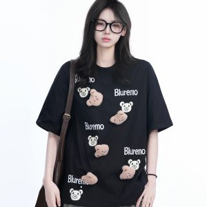 Cartoon Graphic Pink Short Sleeve T-Shirt for Women - Fun Summer Design, Loose Fit, Casual Style