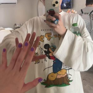 Cartoon Print Casual Oversized Long Sleeve T-Shirt for Autumn & Winter - Korean Style, Youthful and Slimming Cotton Tee