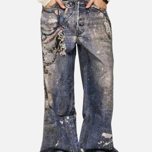 Concert Outfit 3D Digital Printed Chain Straight Jeans