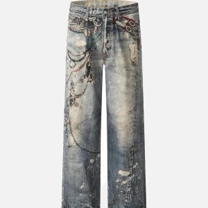 Concert Outfit 3D Digital Printed Chain Straight Jeans