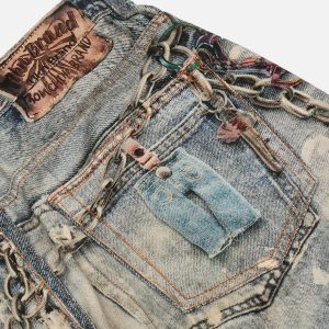 Concert Outfit 3D Digital Printed Chain Straight Jeans