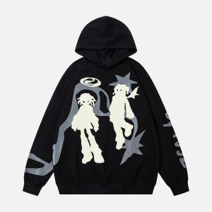 Concert Outfit Abstract Angel Print Pullover Hoodie