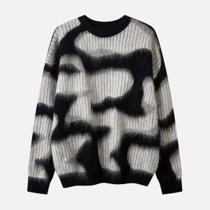 Concert Outfit Abstract Mohair Crew Neck Sweater