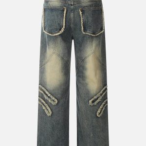 Concert Outfit Abstract Pattern Raw Edge Patchwork Jeans