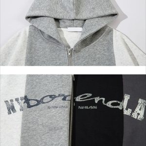 Concert Outfit Academic Style Assembled Color Blocking Hoodie