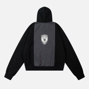 Concert Outfit Academic Style Assembled Color Blocking Hoodie