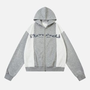 Concert Outfit Academic Style Assembled Color Blocking Hoodie