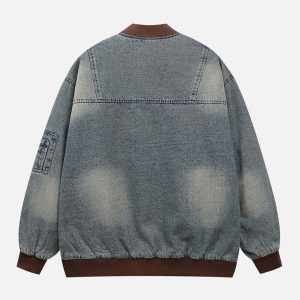 Concert Outfit Alphabet Patch Embroidered Quilted Denim Bomber Jacket