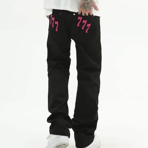 Concert Outfit American High Street Digital Embroidered Jeans