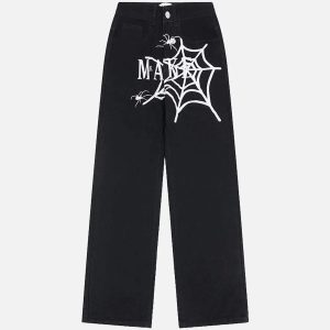 Concert Outfit American High Street Embroidered Spider Jeans