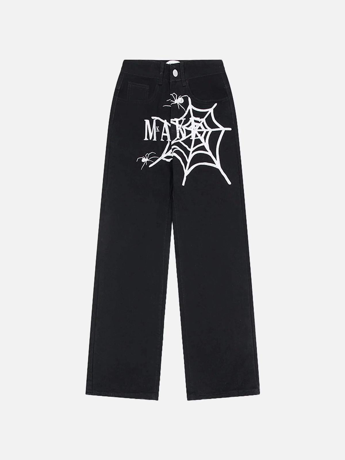 Concert Outfit American High Street Embroidered Spider Jeans Concert Outfit American High Street Embroidered Spider Jeans