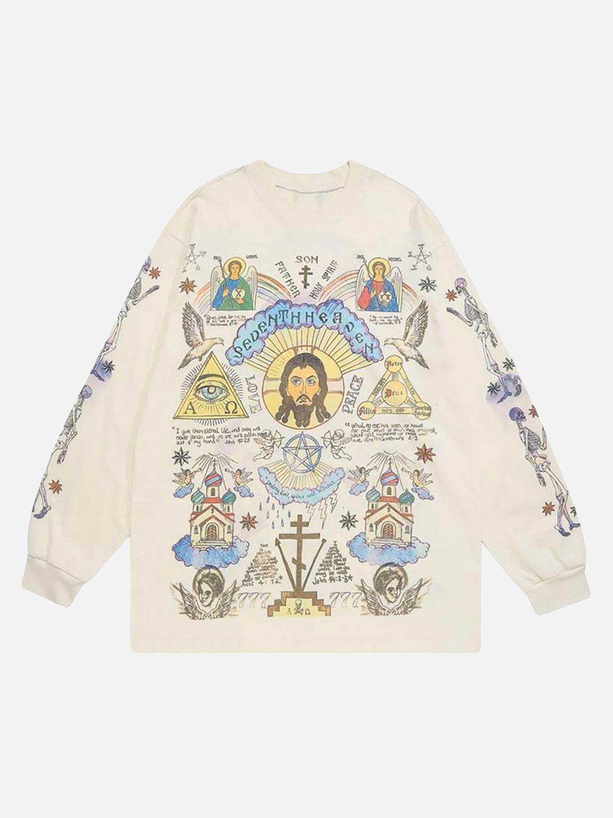 Concert Outfit American High Street Graffiti Long Sleeve T-Shirt Concert Outfit American High Street Graffiti Long Sleeve T-Shirt