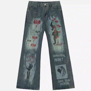 Concert Outfit American High Street Graffiti Washed Jeans