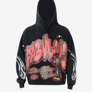 Concert Outfit American Hip-Hop Graffiti Distressed Hooded Hoodie