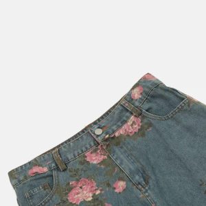Concert Outfit American Hip-Hop Vintage Rose Jeans