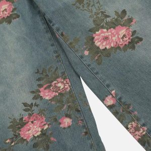 Concert Outfit American Hip-Hop Vintage Rose Jeans