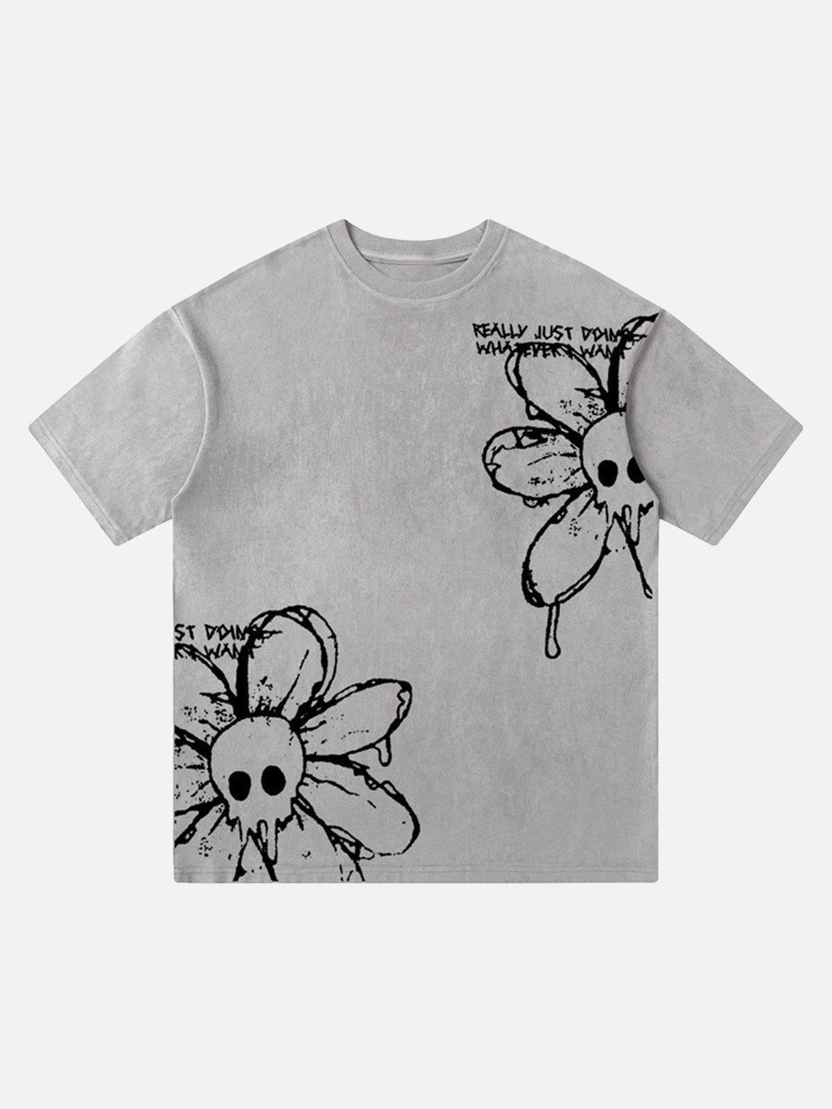 Concert Outfit American Retro Creative Skull Flower T-Shirt Concert Outfit American Retro Creative Skull Flower T-Shirt