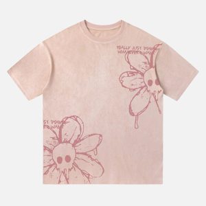 Concert Outfit American Retro Creative Skull Flower T-Shirt