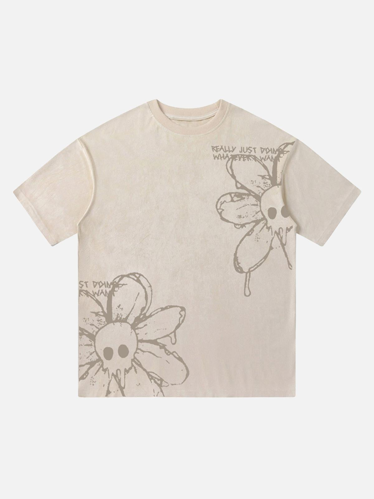 Concert Outfit American Retro Creative Skull Flower T-Shirt Concert Outfit American Retro Creative Skull Flower T-Shirt