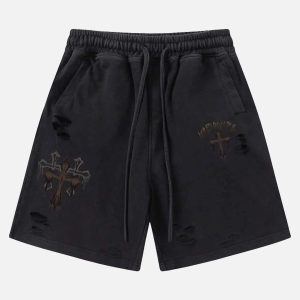 Concert Outfit American Retro Cross Cut Hole Shorts