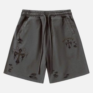 Concert Outfit American Retro Cross Cut Hole Shorts