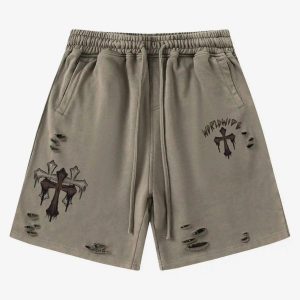 Concert Outfit American Retro Cross Cut Hole Shorts