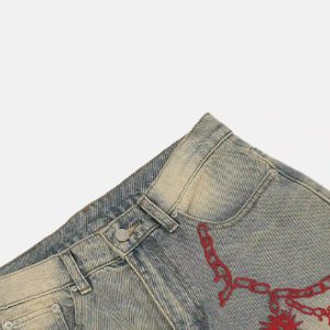 Concert Outfit American Retro Hip-Hop Chain Embroidery Jeans