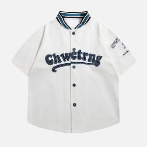 Concert Outfit American Retro Letter Patch Short-Sleeved Shirt