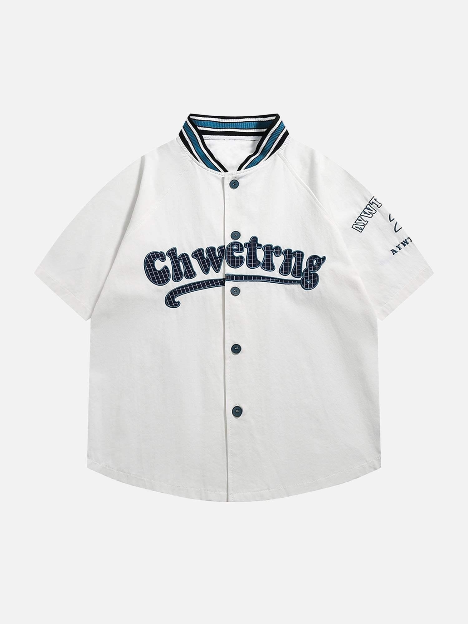 Concert Outfit American Retro Letter Patch Short-Sleeved Shirt Concert Outfit American Retro Letter Patch Short-Sleeved Shirt