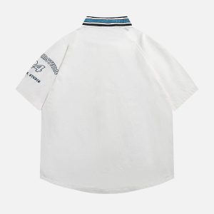 Concert Outfit American Retro Letter Patch Short-Sleeved Shirt