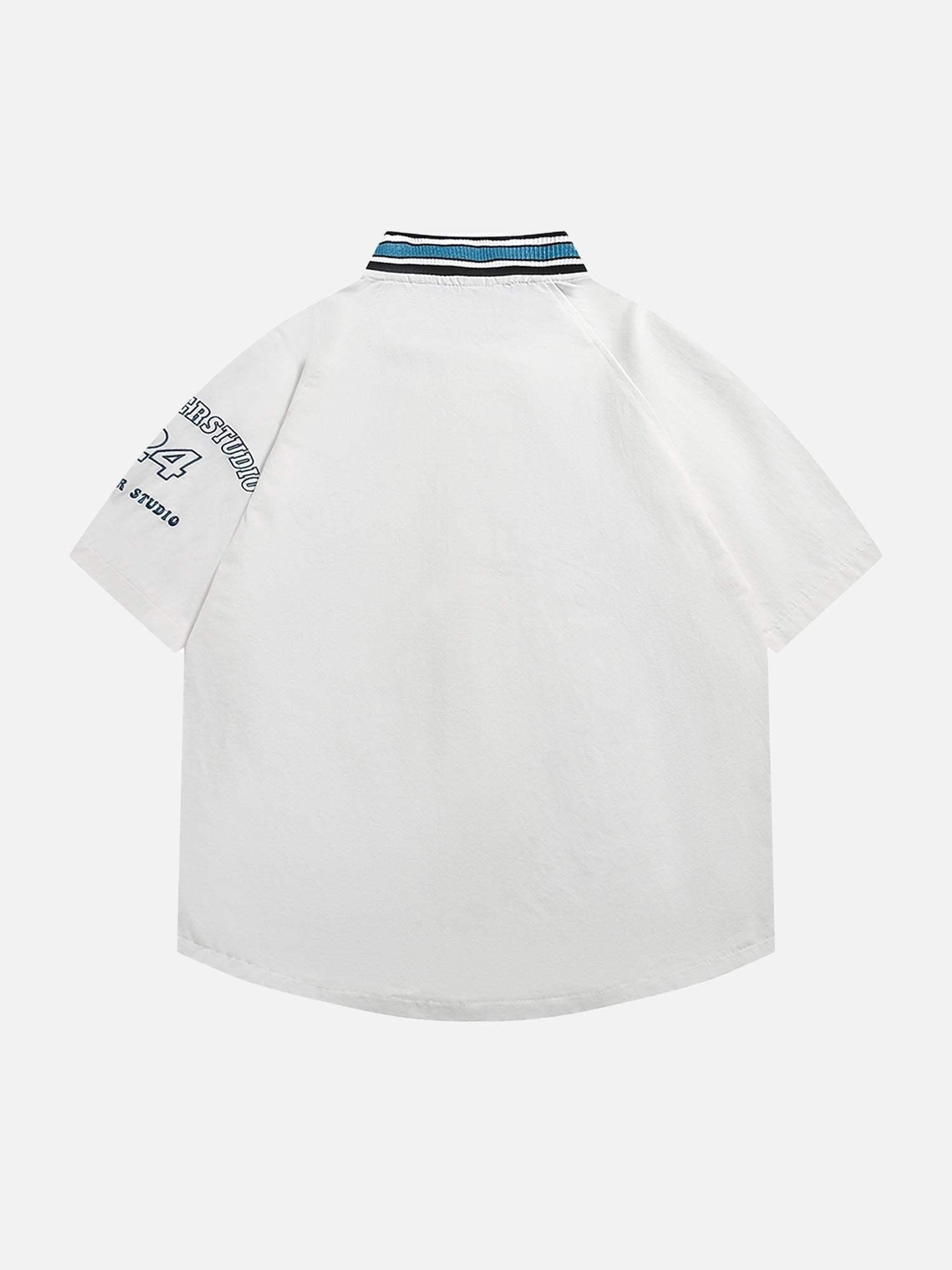 Concert Outfit American Retro Letter Patch Short-Sleeved Shirt Concert Outfit American Retro Letter Patch Short-Sleeved Shirt