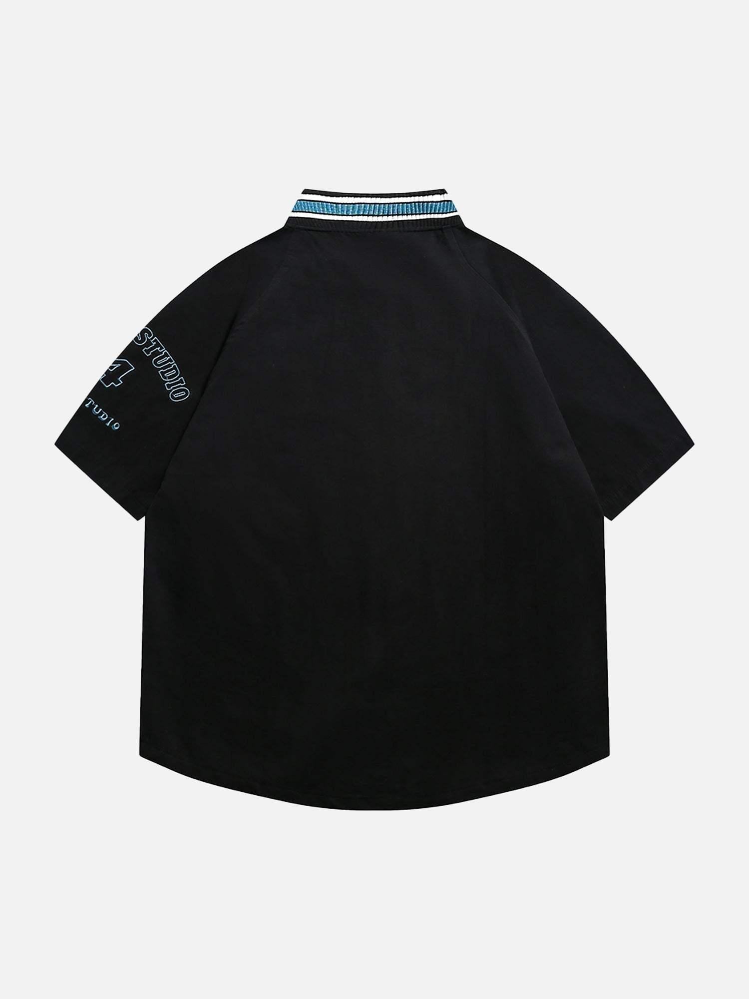 Concert Outfit American Retro Letter Patch Short-Sleeved Shirt Concert Outfit American Retro Letter Patch Short-Sleeved Shirt