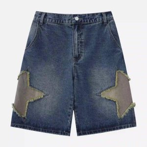 Concert Outfit American Retro Patchwork Denim Shorts