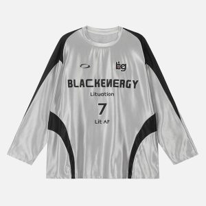 Concert Outfit American Retro Patchwork Print Long-Sleeved T-Shirt