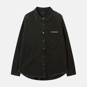 Concert Outfit American Retro Raw Edge Cross Long Sleeve Shirt