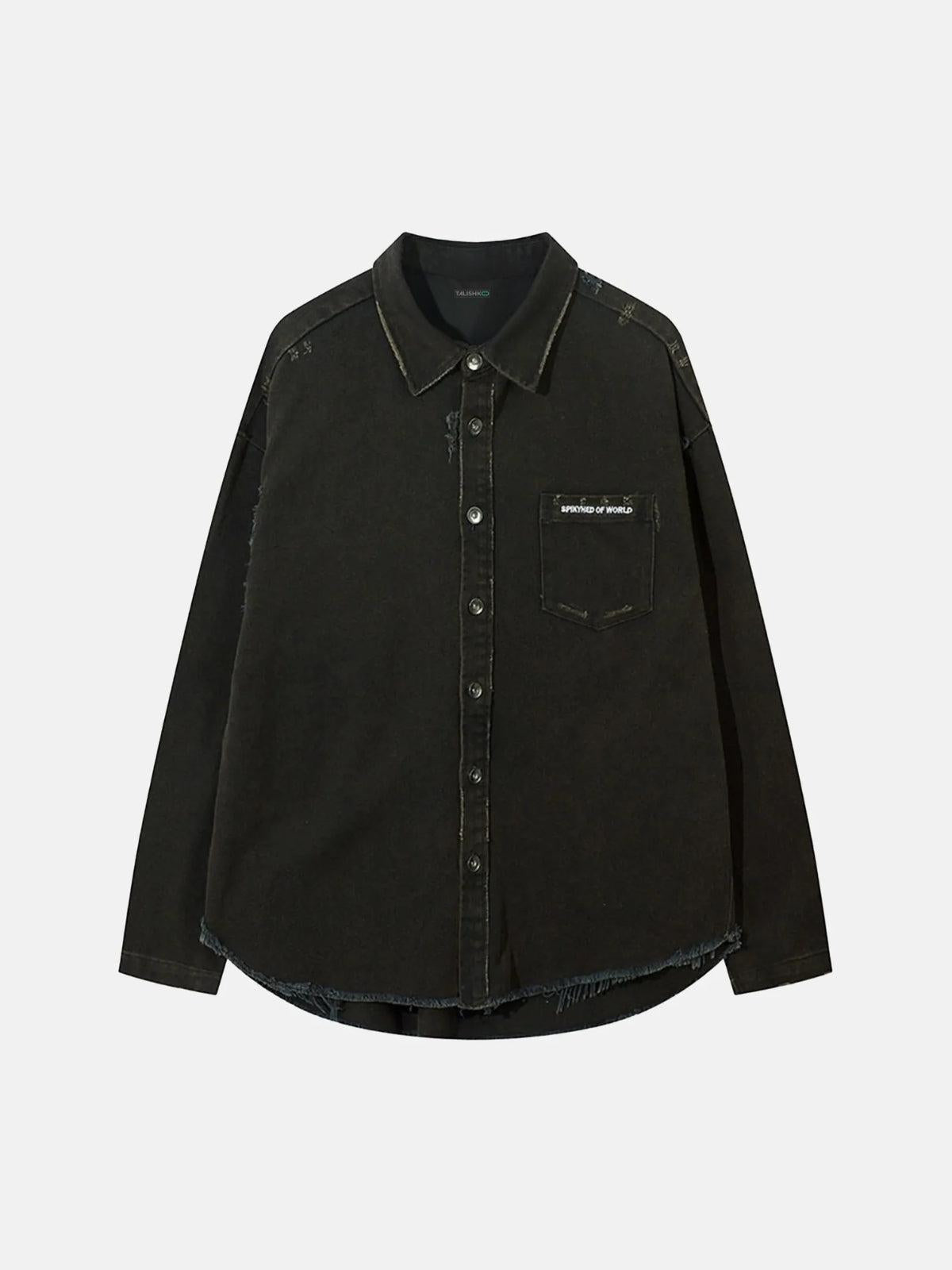 Concert Outfit American Retro Raw Edge Cross Long Sleeve Shirt Concert Outfit American Retro Raw Edge Cross Long Sleeve Shirt