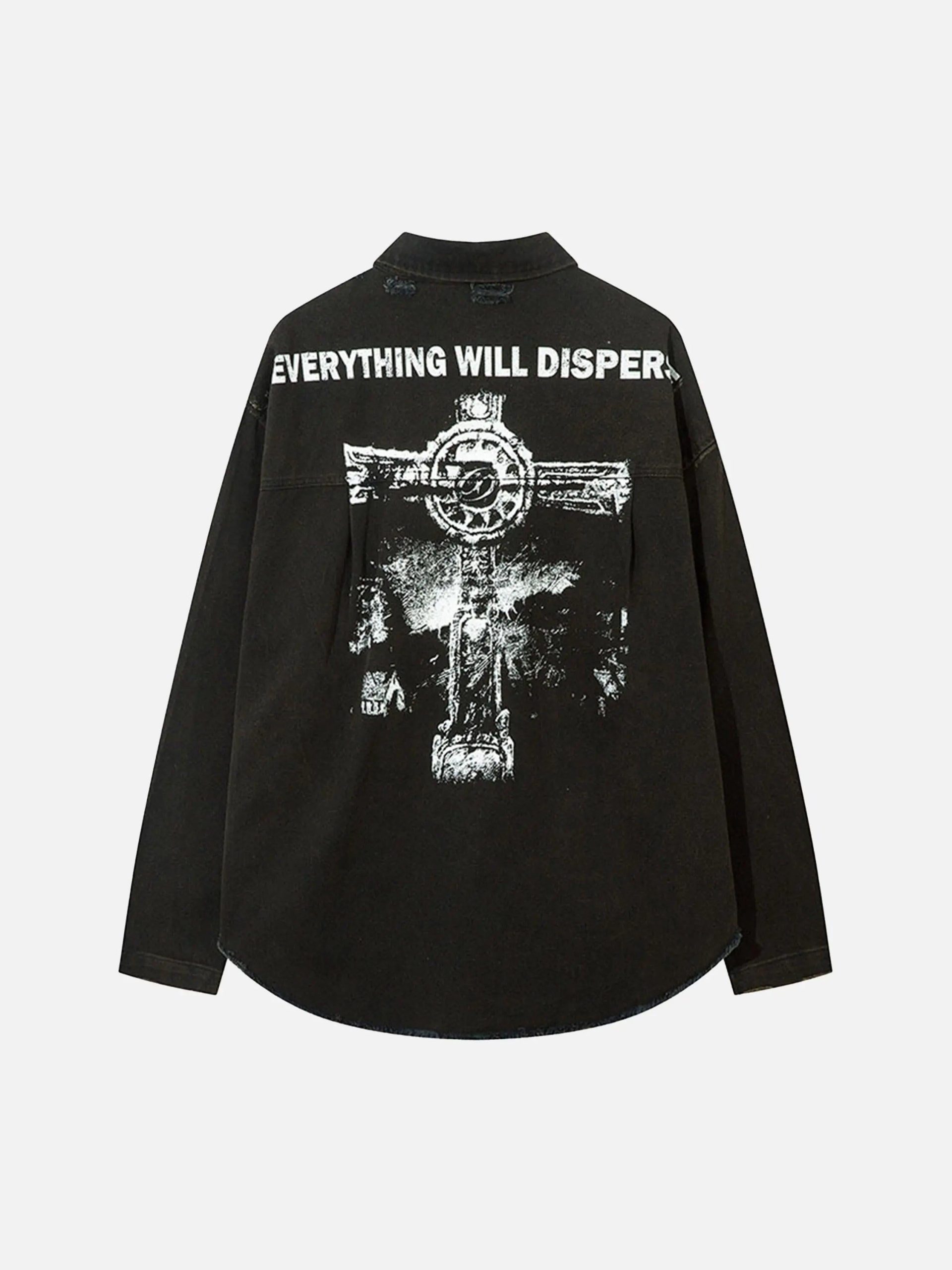 Concert Outfit American Retro Raw Edge Cross Long Sleeve Shirt Concert Outfit American Retro Raw Edge Cross Long Sleeve Shirt