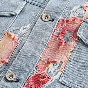 Concert Outfit American Street Style Lace Patchwork Denim Jacket