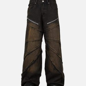 Concert Outfit American Street Style Washed Distressed Jeans