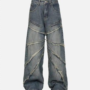 Concert Outfit American Street Style Washed Distressed Jeans