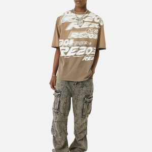 Concert Outfit American Street Style Washed Distressed Work Jeans