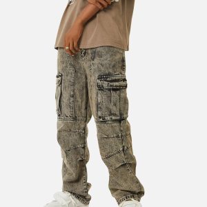 Concert Outfit American Street Style Washed Distressed Work Jeans