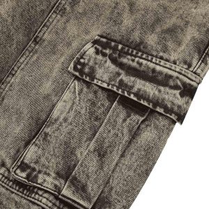 Concert Outfit American Street Style Washed Distressed Work Jeans