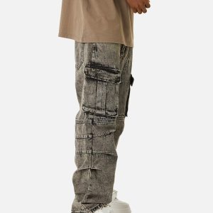 Concert Outfit American Street Style Washed Distressed Work Jeans
