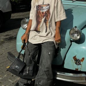 Concert Outfit American Tide Loose Print Round Neck T-Shirt