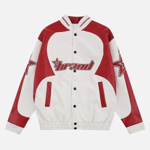 Concert Outfit American Vintage Colorblock Leather Jacket