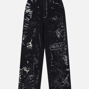 Concert Outfit Americana Graffiti Letter Print Jeans