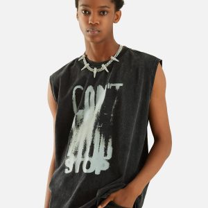Concert Outfit Art Letter Washed Distressed Vest